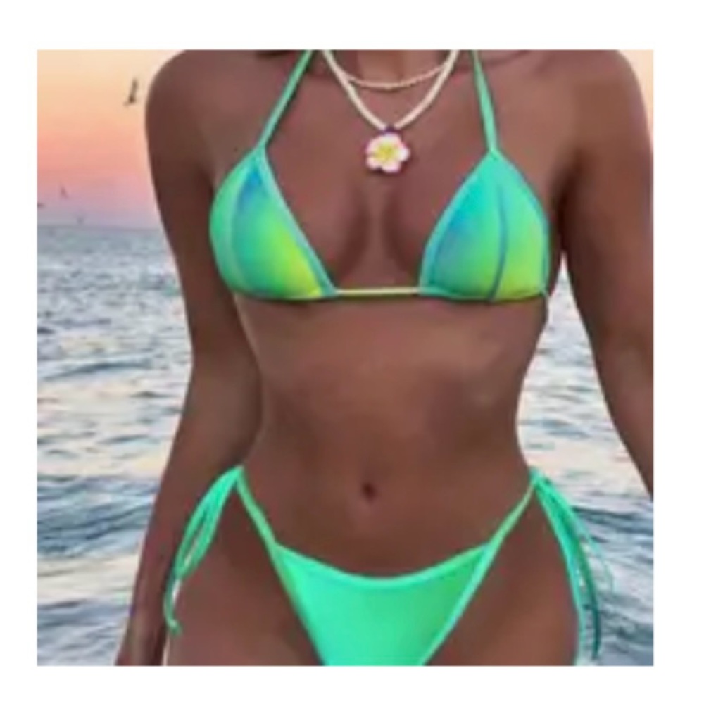 SHEIN Green and Blue Bikini Set